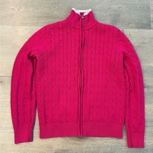 Ralph Lauren Active Vintage 90s Y2K Pink Cable Knit Zip Up Sweater Preppy